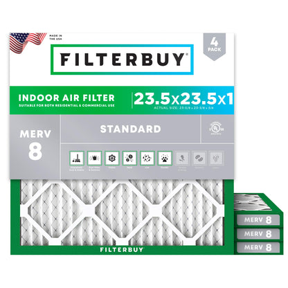 Filterbuy 1" Air Filter MERV 8 Essential Dust & Allergy Defense (4-Pack), Electrostatic Pleated HVAC AC Furnace Filters Replacement, Made in USA