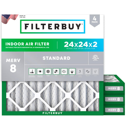 Filterbuy 1" Air Filter MERV 8 Essential Dust & Allergy Defense (4-Pack), Electrostatic Pleated HVAC AC Furnace Filters Replacement, Made in USA
