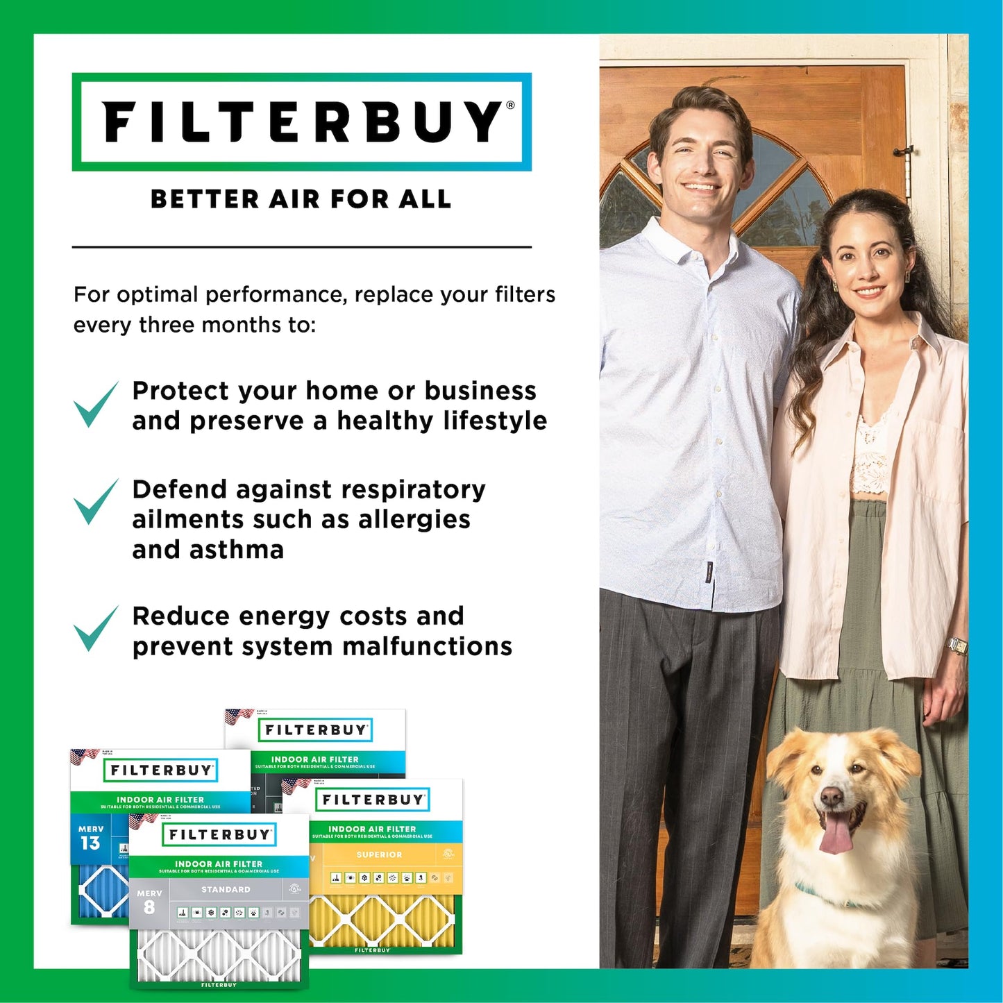 Filterbuy 1" Air Filter MERV 8 Essential Dust & Allergy Defense (4-Pack), Electrostatic Pleated HVAC AC Furnace Filters Replacement, Made in USA