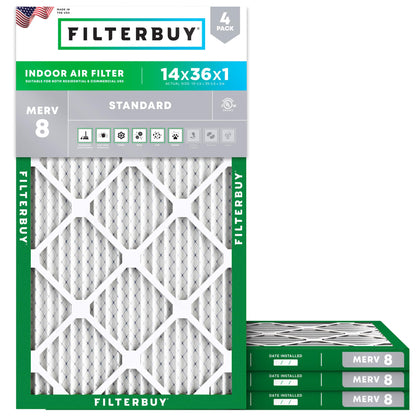 Filterbuy 1" Air Filter MERV 8 Essential Dust & Allergy Defense (4-Pack), Electrostatic Pleated HVAC AC Furnace Filters Replacement, Made in USA