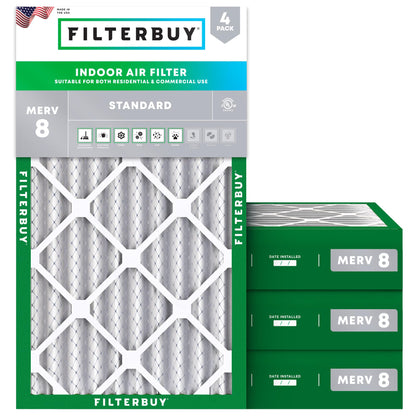Filterbuy 1" Air Filter MERV 8 Essential Dust & Allergy Defense (4-Pack), Electrostatic Pleated HVAC AC Furnace Filters Replacement, Made in USA
